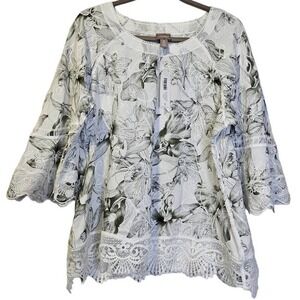 NEW Chicos 3 Mill Valley Floral Pop Over Tunic Lace Trim Romantic Lagenlook